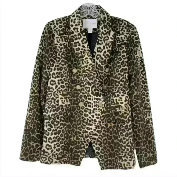 Carolina Belle leopard print‎ blazer with shoulder pads and brass colored button - Picture 1 of 8